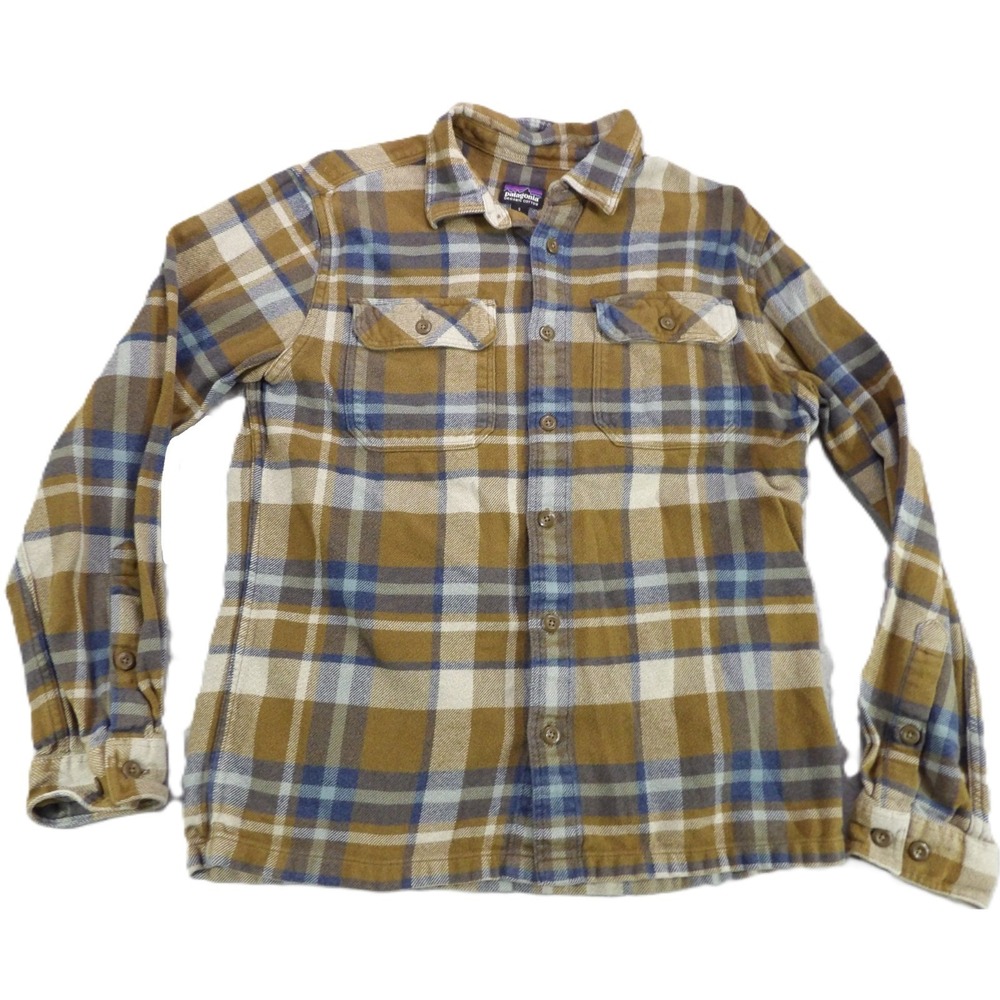 Patagonia Fjord Flannel Heavyweight Plaid Button Down Organic Cotton Men S Brown